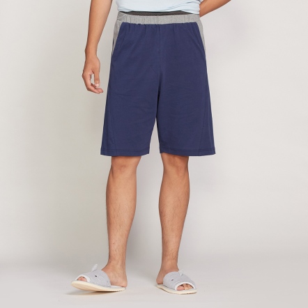 男裝 |純棉素面短褲-靚藍