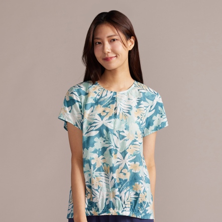 棉麻暈染印花短袖上衣-薄荷綠