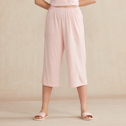 竹纖維素面八分褲-貝殼粉