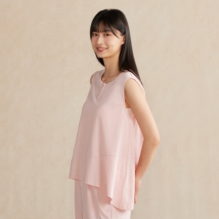 竹纖維半開襟背心-貝殼粉