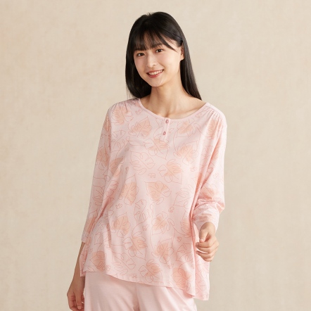 雨林馬來貘印花七分袖上衣-貝殼粉