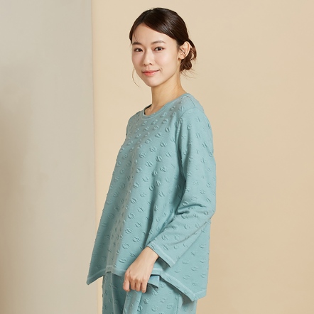 圓點提花長袖上衣-淺藍綠