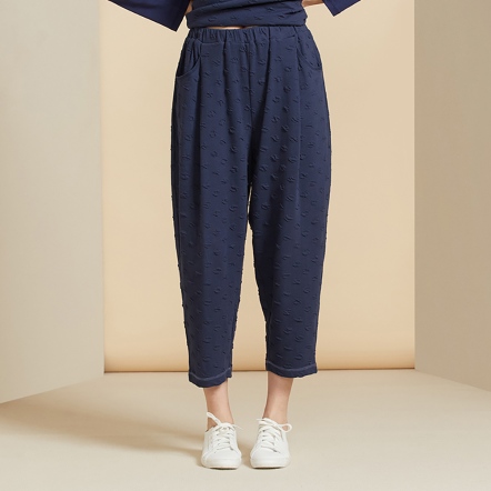 圓點提花長褲-星海藍