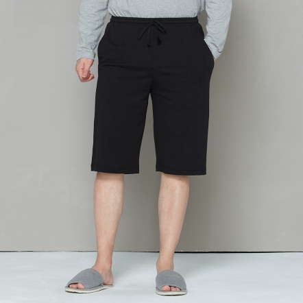 純棉素面綁帶男六分褲-黑