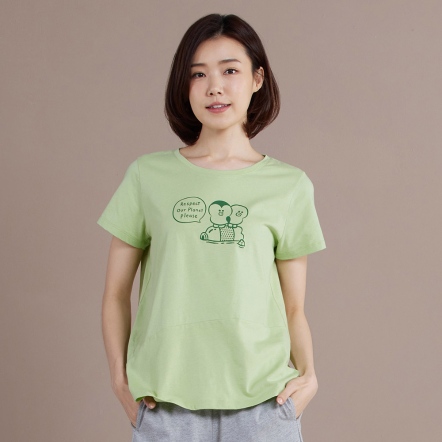 LINE FRIENDS｜莎莉企鵝網印短袖上衣-若草綠