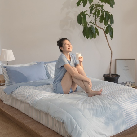 【蘆薈纖維】條紋 四季被-浮水藍