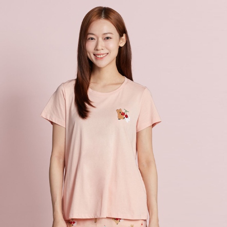 DINOTAENG | 櫻桃繡花短袖上衣-粉橘