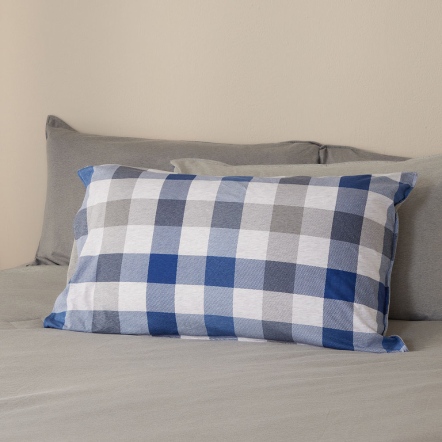格紋雙面信封式枕套1入-運河藍