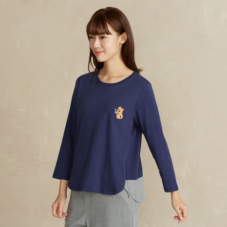 DINOTAENG | 早餐繡花剪接上衣-星海藍