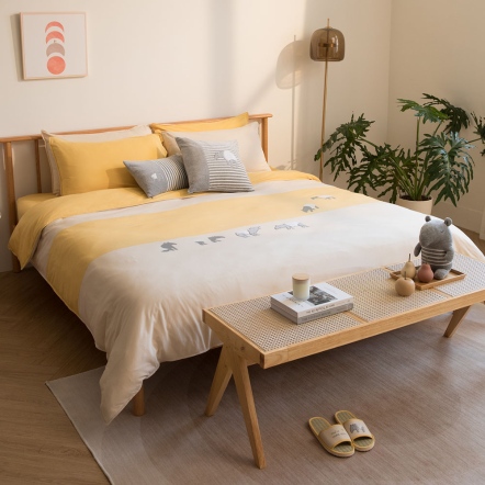 馬來貘 被套+枕套組-象牙白/盛夏黃