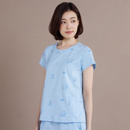 LINE FRIENDS｜好友地球印花短袖上衣-天空藍