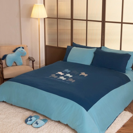 冰島馬 被套+枕套組-極光藍