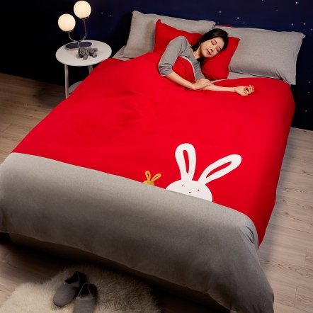 金喜兔 雙人被套+枕套三件組-熱情紅