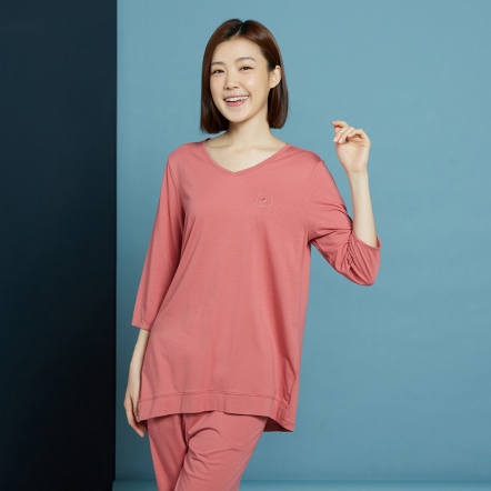 【暖薑纖維】V領長袖上衣-桃粉