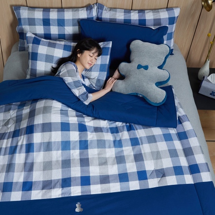 格紋皇家熊 感溫被-藍