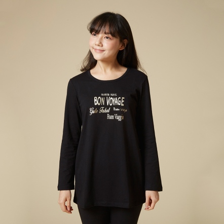 燙字長袖上衣-黑