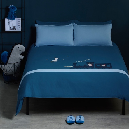 恐龍火車 被套+枕套組-普魯士藍