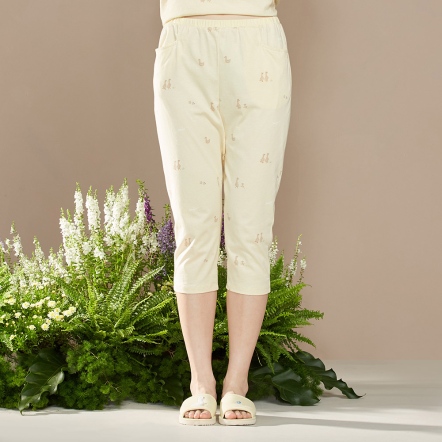 鵝印花七分褲-鵝絨黃