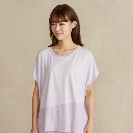 【竹纖維】細條紋剪接連袖上衣-薰衣草紫