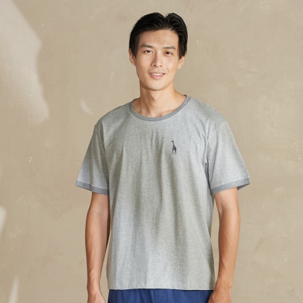 男裝 | 長頸鹿繡花短袖上衣-迷霧灰