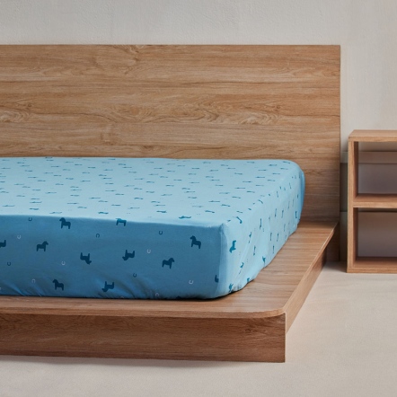 冰島馬印花床包-冰島藍