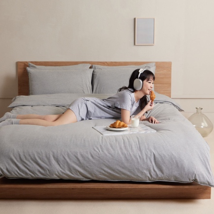 減法美學｜素面雙人被套+枕套組-迷霧灰
