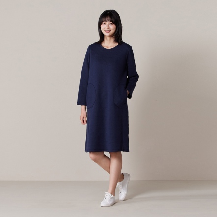 心形包紗長袖洋裝-深丈青