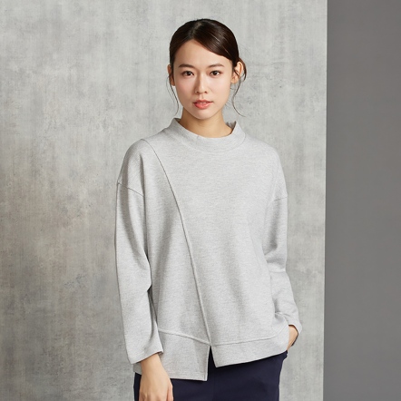 雙色提花剪接長袖上衣-寧靜灰