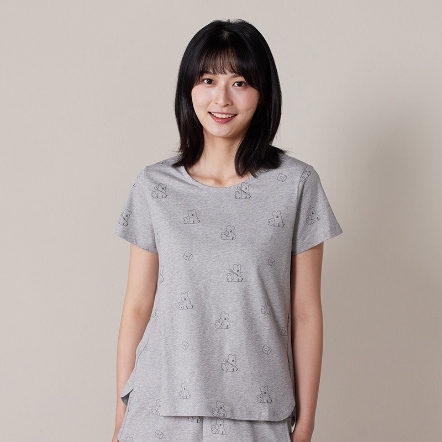 DINOTAENG｜QUOKKA & BOBO 印花短袖上衣-迷霧灰