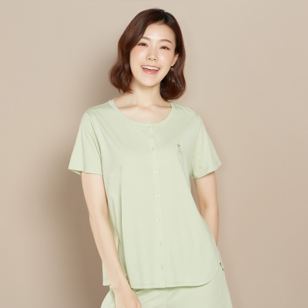 【乳木果】巴黎鐵塔開襟短袖上衣-若草綠