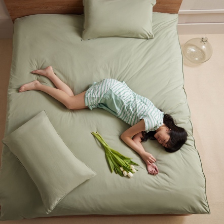 減法美學｜素面雙人被套+枕套組-鼠尾草綠