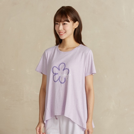 【竹纖維】麻花花朵網印短袖上衣-薰衣草紫