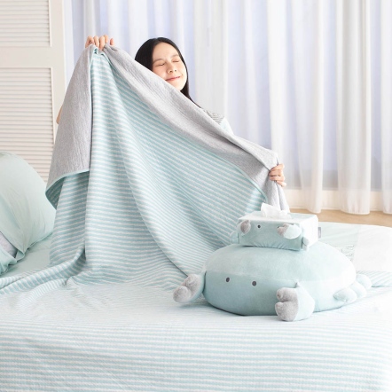 條紋 薄紗毯-湖水綠