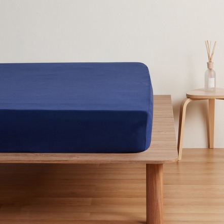 純棉素面床包-靛藍