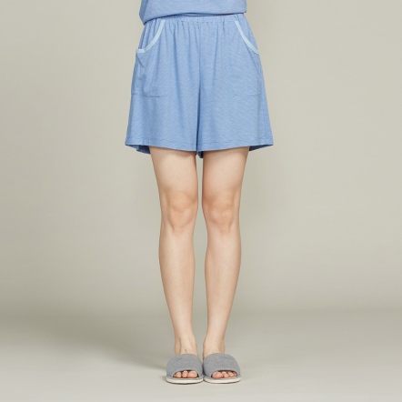 【竹纖維】口袋跳色條紋短褲-藍