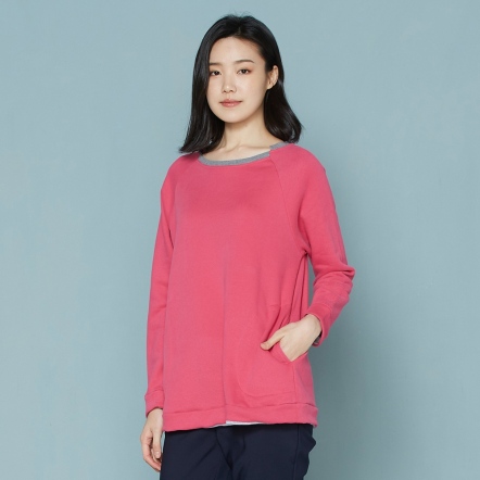 網路限定｜素面絨布長袖上衣-桃粉