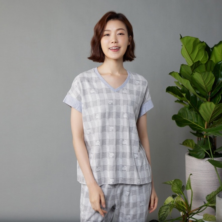 網路限定｜河馬提花短袖上衣-迷霧灰