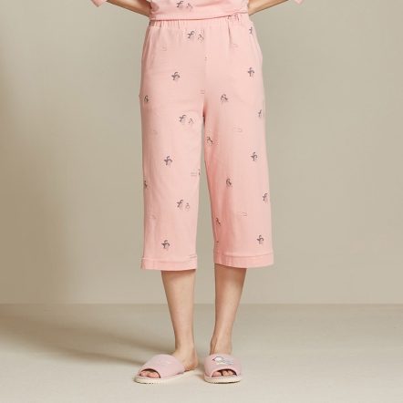 海鸚鵡印花七分褲-薔薇粉