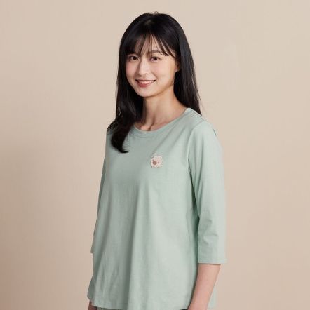 黑鼻羊繡花七分袖上衣-原野綠