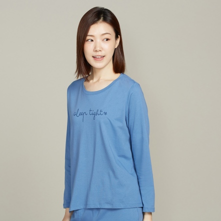 CBD舒眠網印長袖上衣-藍