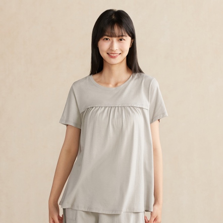 竹纖維剪接短袖上衣-迷霧灰