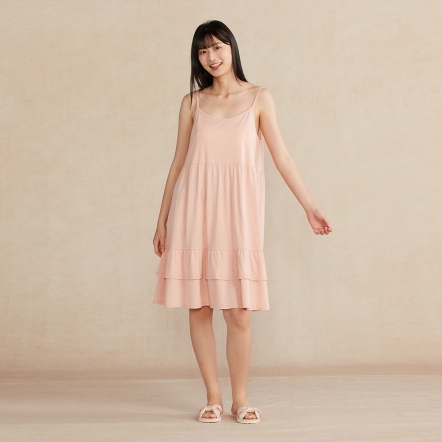 【蘆薈纖維】細肩帶洋裝-貝殼粉