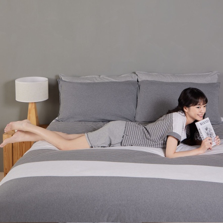 晨光條紋 被套+枕套組-岩石灰