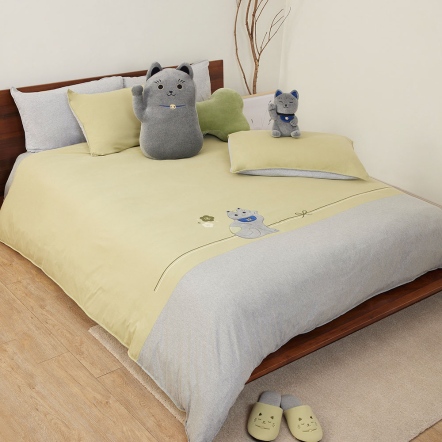 招財貓 被套+枕套組-抹茶綠