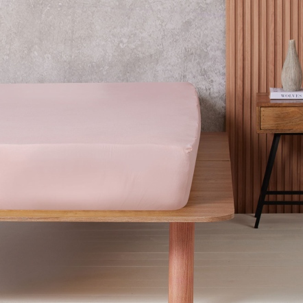 純棉素面床包-香檳粉