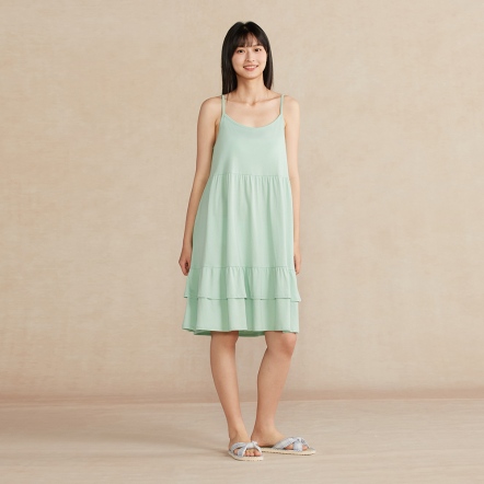 【蘆薈纖維】細肩帶洋裝-灰綠