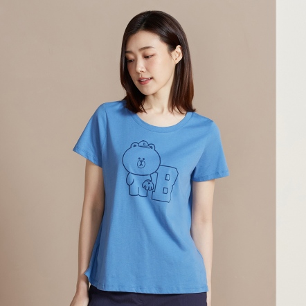 LINE FRIENDS｜熊大棒球網印上衣-寧靜藍
