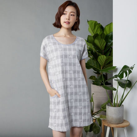 網路限定｜河馬提花連袖洋裝-迷霧灰