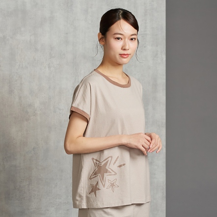 星星網印細條紋連袖上衣-摩卡棕