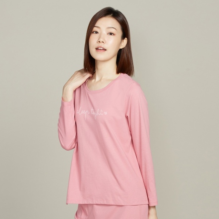 CBD舒眠網印長袖上衣-莓粉